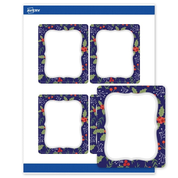 Avery Labels, 4" x 3-1/3", Silver-Navy, Matte, 40ct