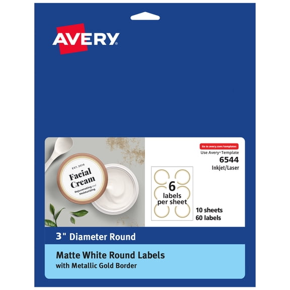 Avery Labels with Gold Borders, 3" Round, 60ct (6544)