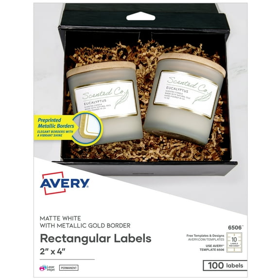 Avery Labels with Metallic Gold Border, 2" x 4", 100 Labels (6506)