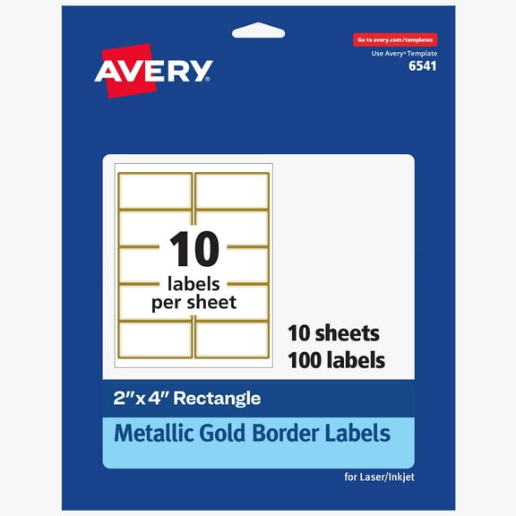 Avery Labels with Metallic Gold Border, 2" x 4", 100 Labels (6541)