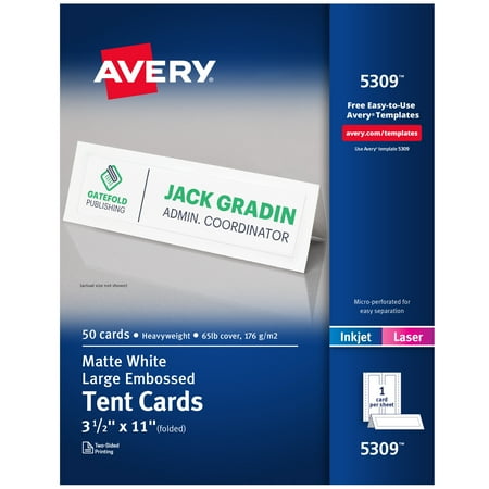 Avery Tent Cards, 3.5" x 11", Embossed Border, 50ct (5309)