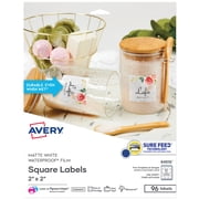 Avery Waterproof Square Labels, 2" x 2", White, 96ct 64510