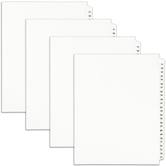 Avery Legal Exhibit Binder Dividers, Preprinted 51-75 Side Tabs, Unpunched Letter Size, 1 Collated Set, 4 Sets per Pack (01332)