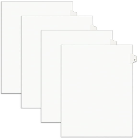 Avery Legal Exhibit Binder Dividers, Preprinted No. 3 Side Tabs, Unpunched Letter Size, 25 Tabs per Set, 4 Packs, 100 Tabs Total (11912)
