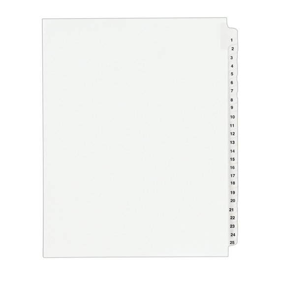 Avery Legal Pre-Printed Paper Divider Collated Set 1-25 Tabs White ...