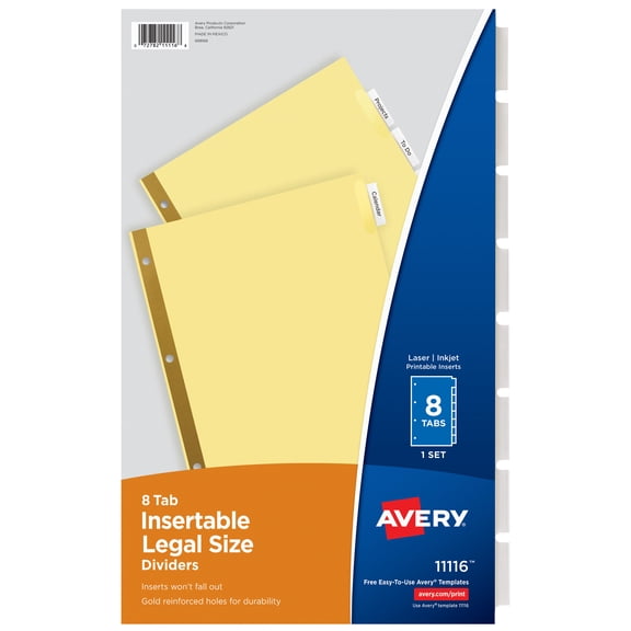 Avery Legal Size Insertable Dividers, 8-1/2" x 14", Buff Paper, Clear Tabs, 8-Tab Set (11116)