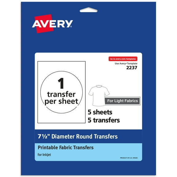 Avery Light Fabric Transfers, 7.5" Diameter Circles, 6ct (02237)