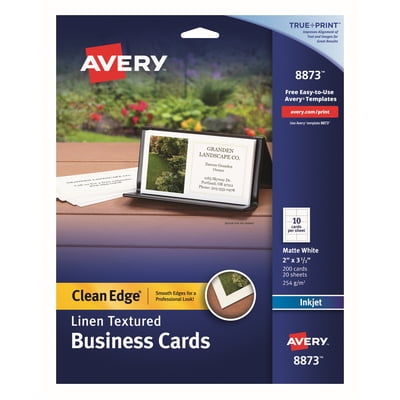 Avery-1PK Linen Texture True Print Business Cards, Inkjet, 2 X 3.5, White, 200 Cards, 10 Cards/Sheet, 20 Sheet