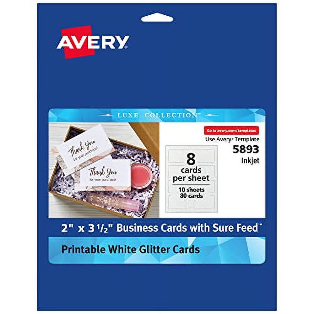 Avery Luxe Collection Glitter Cardstock, 2" x 3.5" Business Cards, Mess
