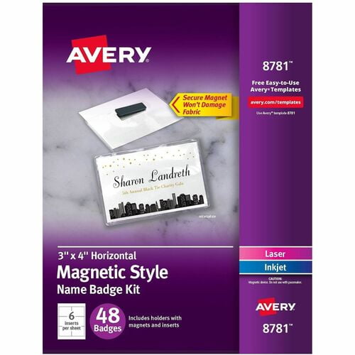 Avery® Magnetic Style Name Badges, Letter, 8 1/2" x 11", Flexible, Reusable, Durable, Magnetic, White (8781) | 2 Boxes