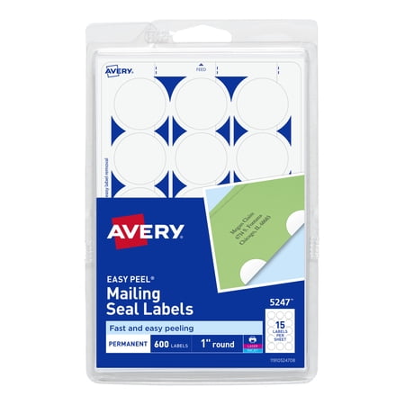 Avery Mailing Seals, Permanent Adhesive, 1 Inch Round, 600 Labels, Easy Peel, Laser & Inkjet Printer Compatible