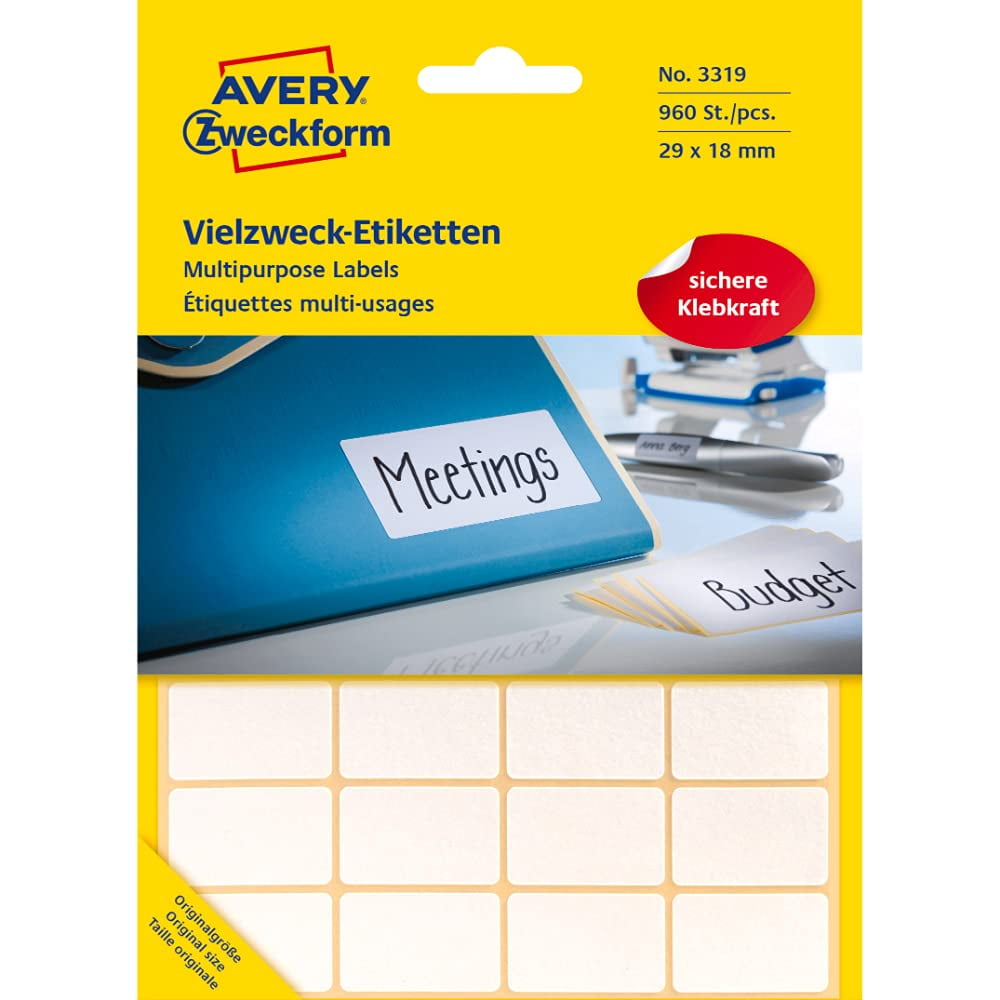 Avery Manual Labels, White, 29 x 18 mm - self-adhesive labels (White, 29 x 18 mm, White, Rounde