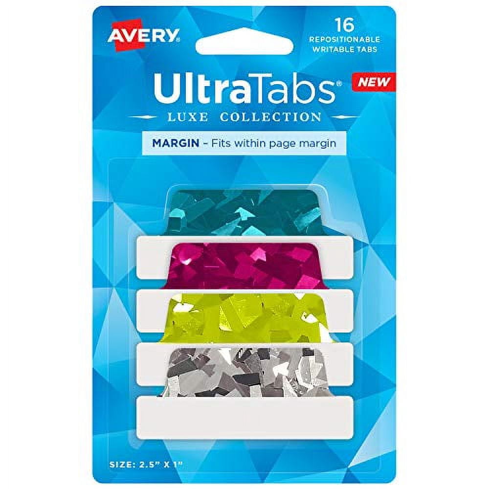 Avery Ultra Tabs, 3 Pulgadas X 1.5 Pulgadas, 2 Lados Escritos, 24 Pestañas Reposicionables, Blanco, 24 Tab Pack