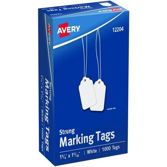 Avery Marking Tags, Strung, 1-3/4" x 1-3/32" , 1,000 Tags (12204)