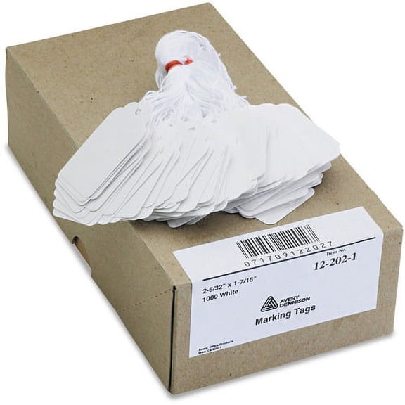 Avery® Marking Tags - Strung - 2.16" Length x 1.44" Width - Rectangular - Twine Fastener - 1000 / Box - Cotton, Polyester, Card Stock - White | Bundle of 10 Boxes