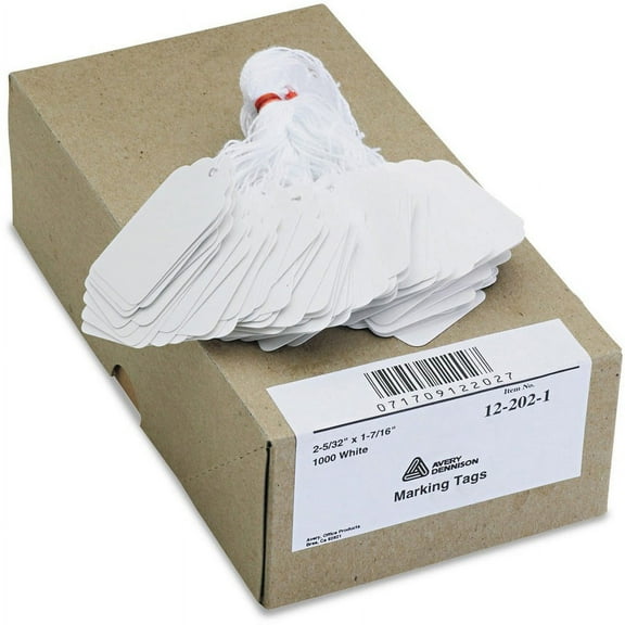 Avery; Marking Tags - Strung - 2.16" Length x 1.44" Width - Rectangular - Twine Fastener - 1000 / Box - Cotton, Polyester, Card Stock - White
