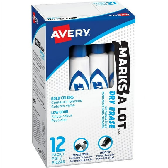 Avery; Marks A Lot Desk-Style Dry Erase Marker - Chisel Marker Point Style - Blue - White Barrel - 1 Dozen | Bundle of 5 Dozen