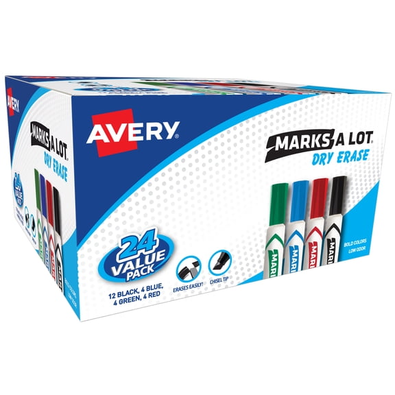 Avery Marks A Lot Dry Erase Marker, Desk-Style, 24 Assorted Markers