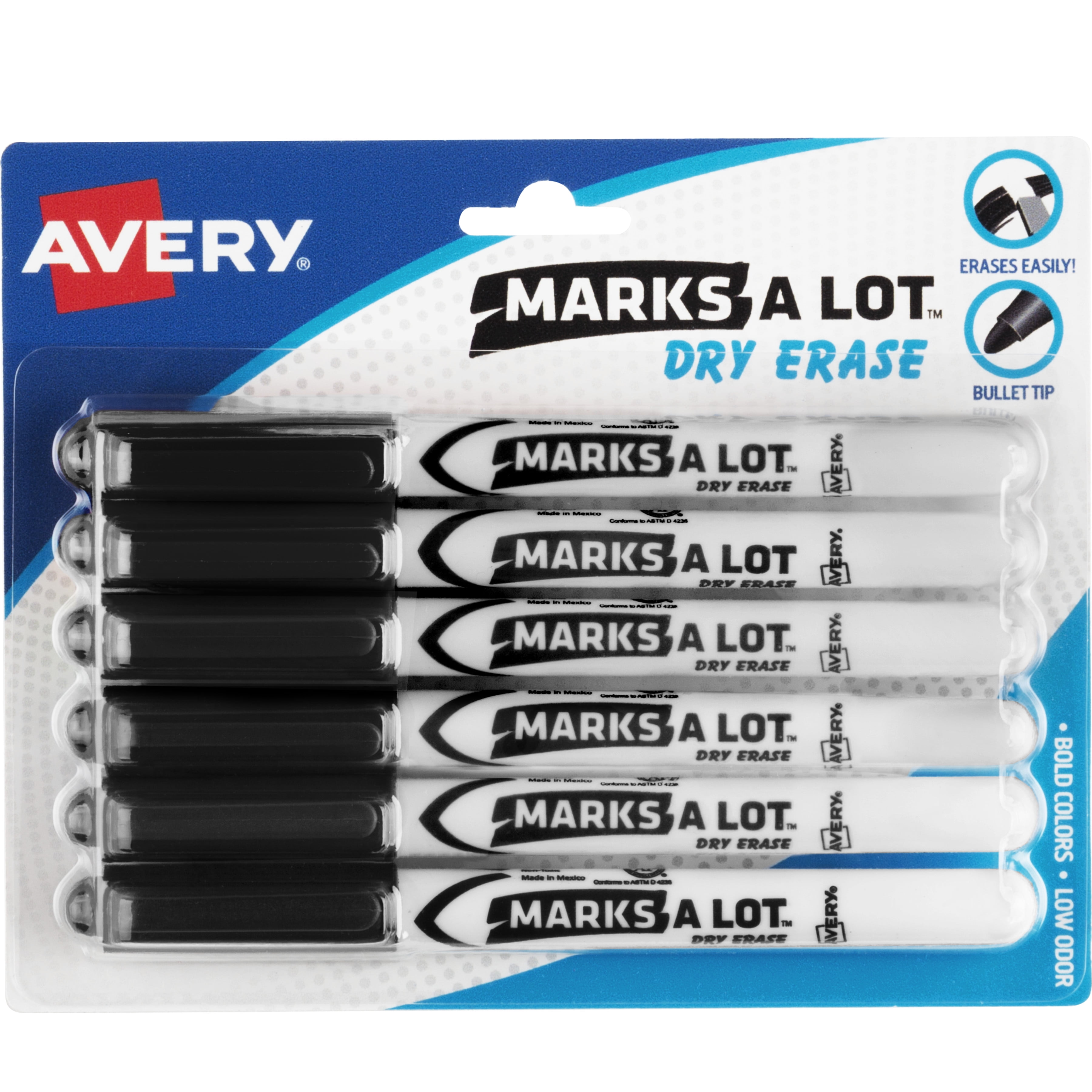 Set of 6 Black Bullet Tip Dry Erase Markers