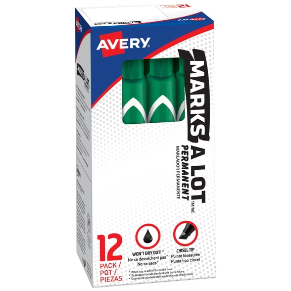 Avery Marks A Lot Permanent Markers, Large Desk-Style, 12 Green (08885)