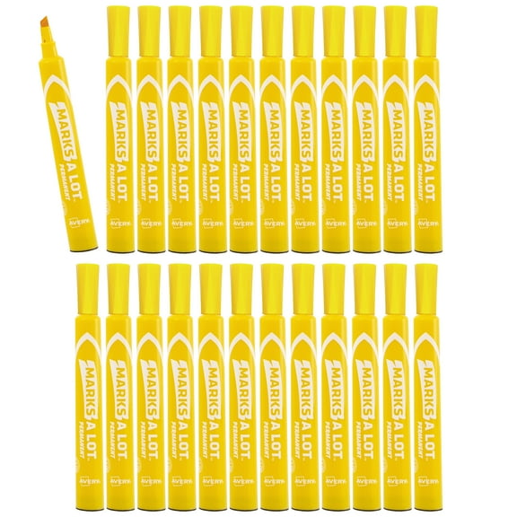 Avery Marks A Lot Permanent Markers, Chisel Tip, Large Desk-Style Size, 12 per Pack, 2 Packs, 24 Yellow Markers Total (50215)