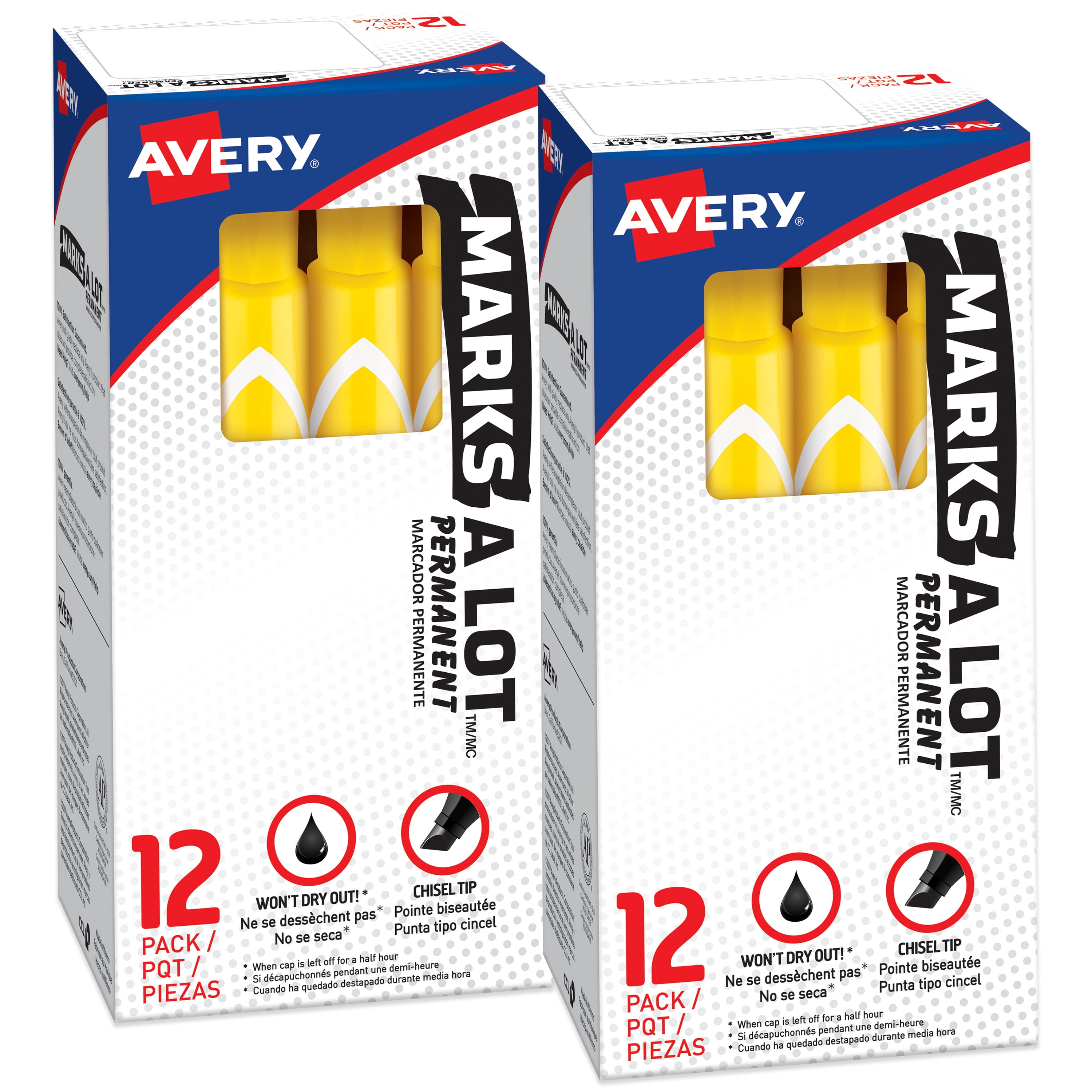 Avery Marks A Lot Permanent Markers, Yellow, 24 Total (50215)