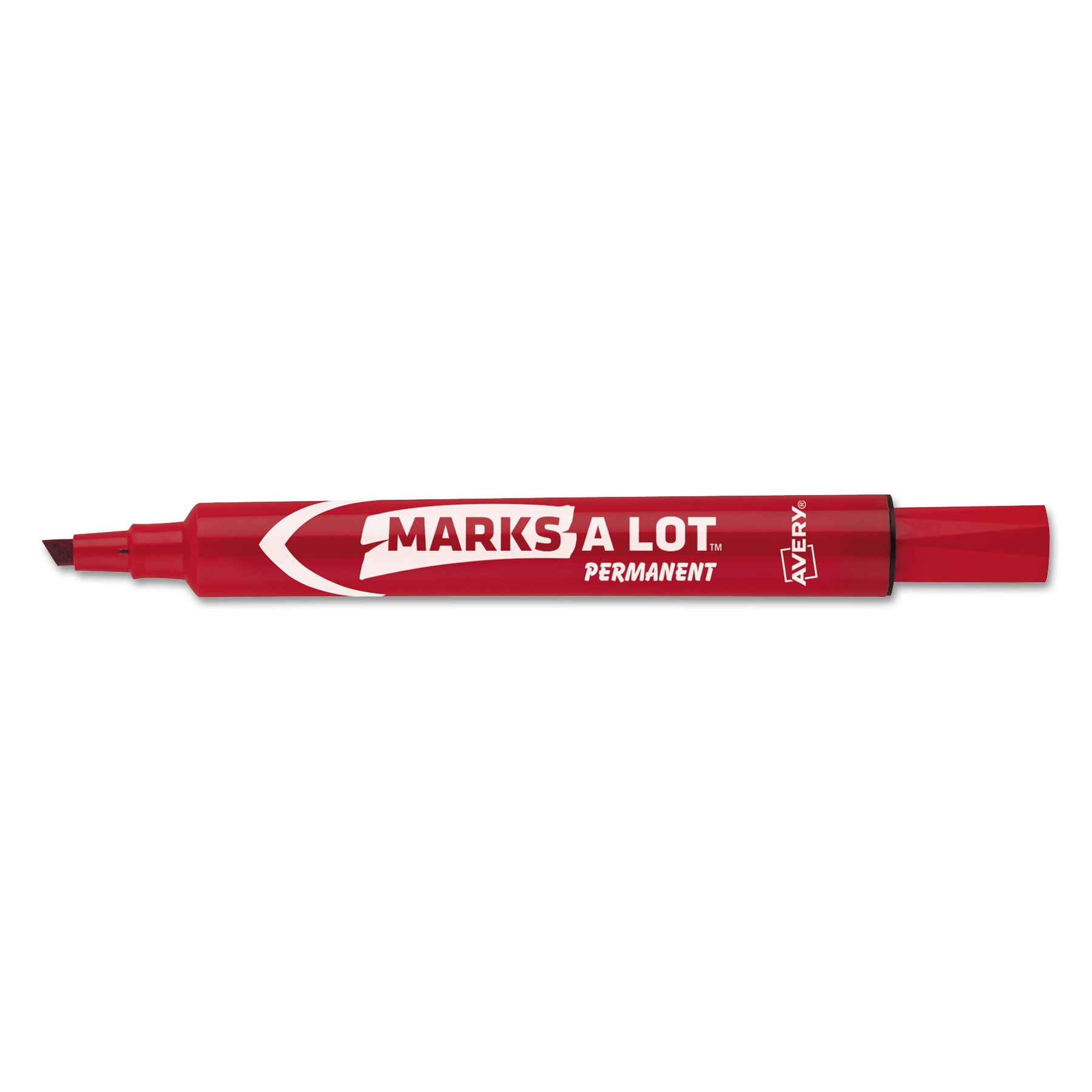 Avery Marks-A-Lot Permanent Markers Dozen, Chisel Point, Red, 12 Count