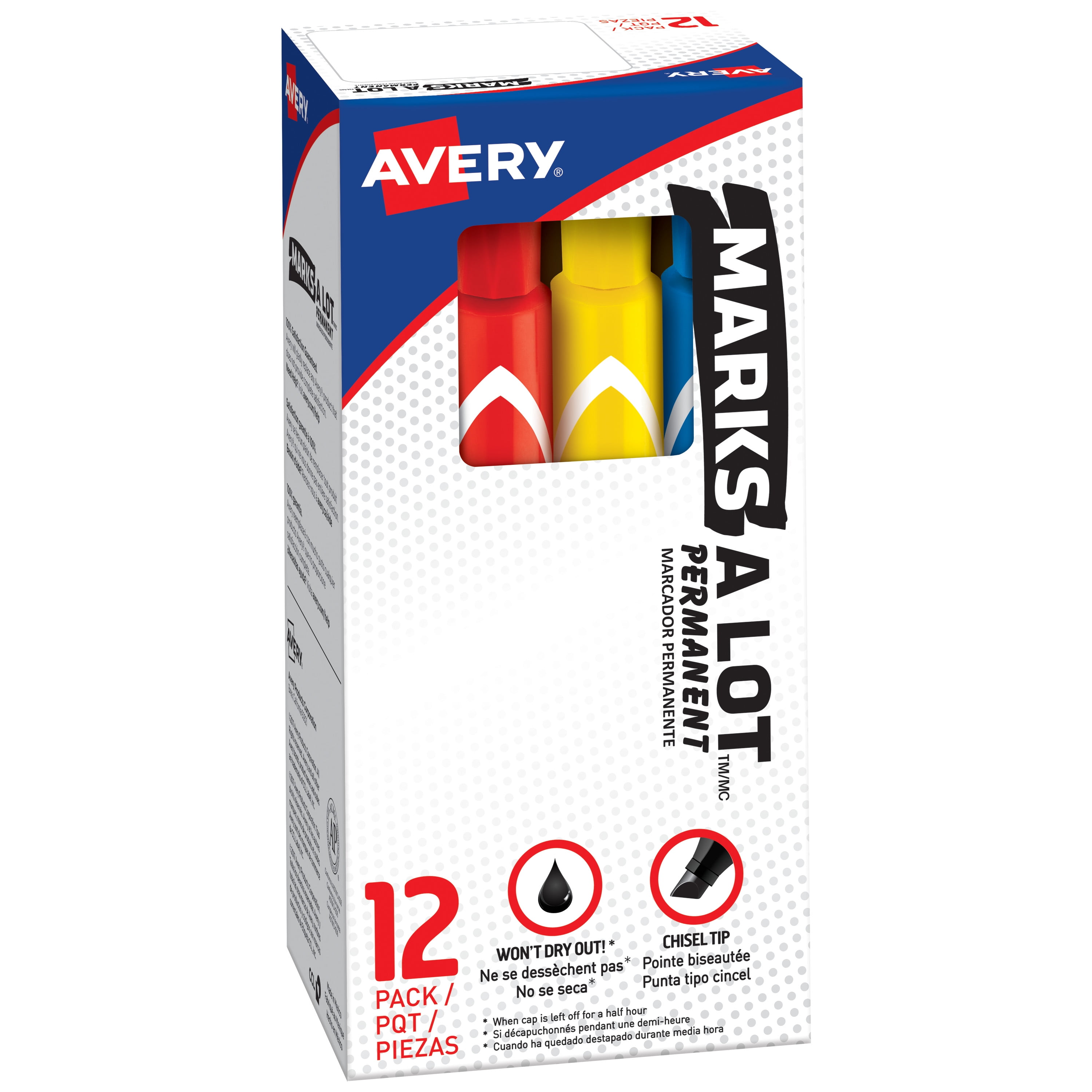 Avery Permanent Markers, Large Desk-Style Size, Chisel Tip, 2 Black Markers  (18922) - AVE18922 