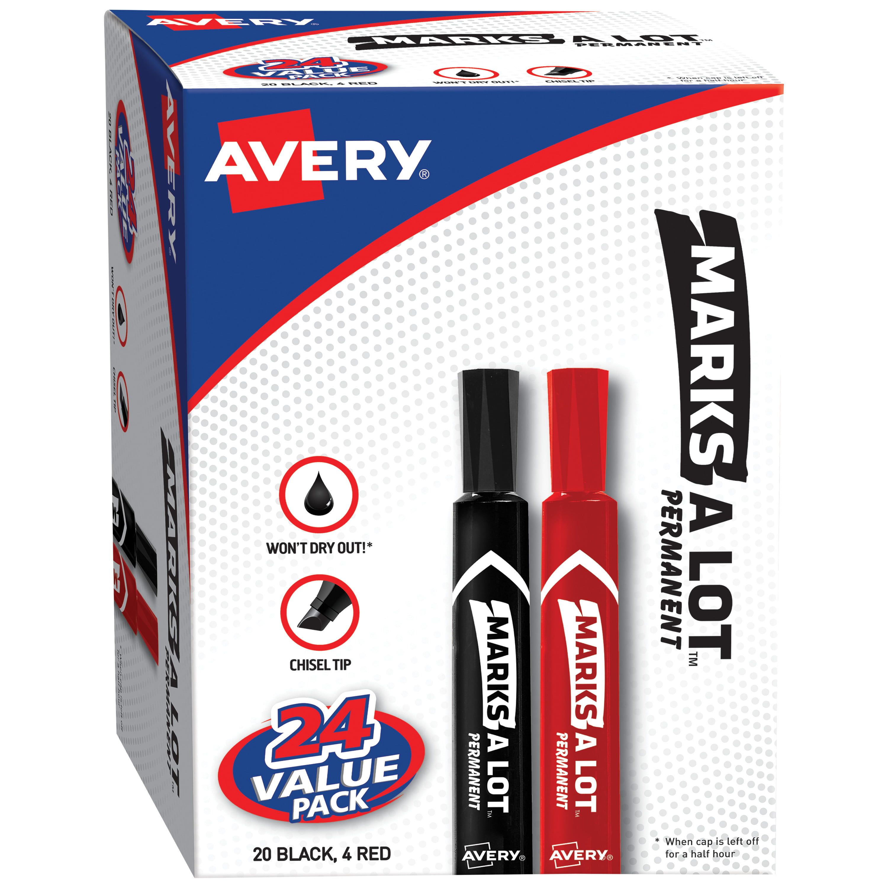Avery Marks A Lot Large Desk-Style Permanent Marker, Chisel Tip, Assorted, 24-set