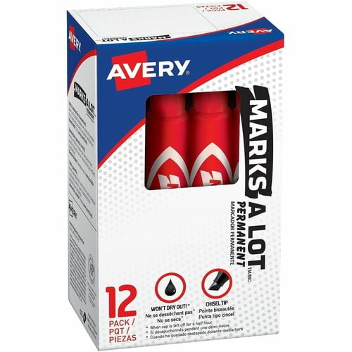 Avery® Marks A Lot Permanent Markers, Red Ink, Red Plastic Barrel (7887) | 10 Dozen (120 Total)