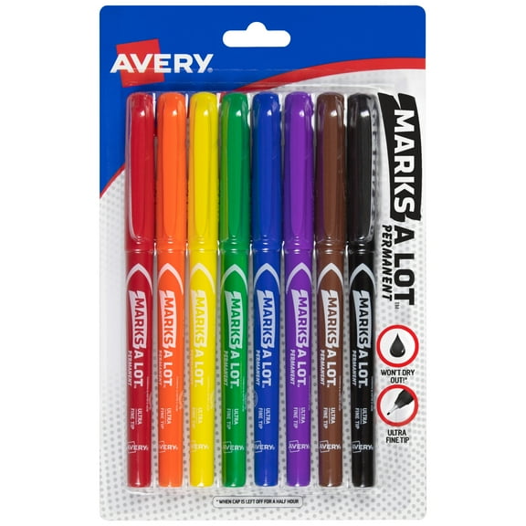 Avery Marks A Lot Permanent Markers, Ultra Fine Tip, Assorted, 8/PK