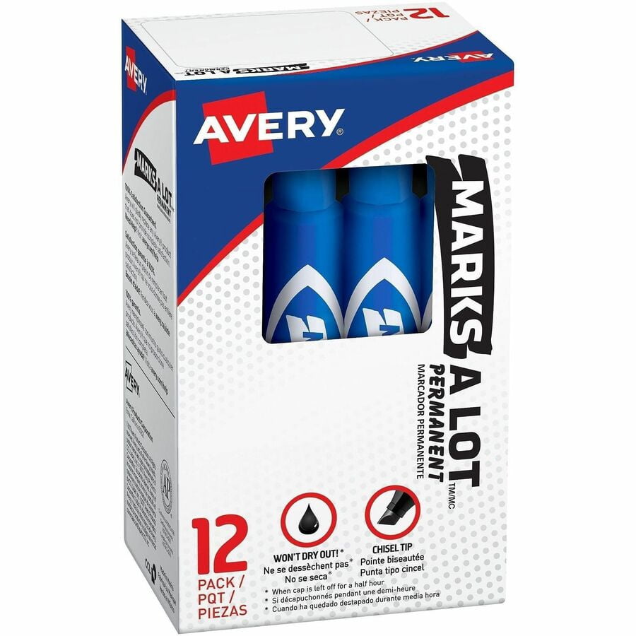 Avery Marks-A-Lot Regular Desk-Style Permanent Marker, Chisel Tip, Blue, Dozen