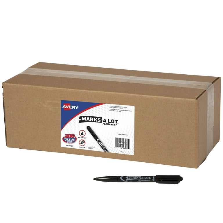 Avery Marks-A-Lot Value Pack Pen-Style Permanent Markers - Bullet Marker Point Style - Black - 200 / Carton
