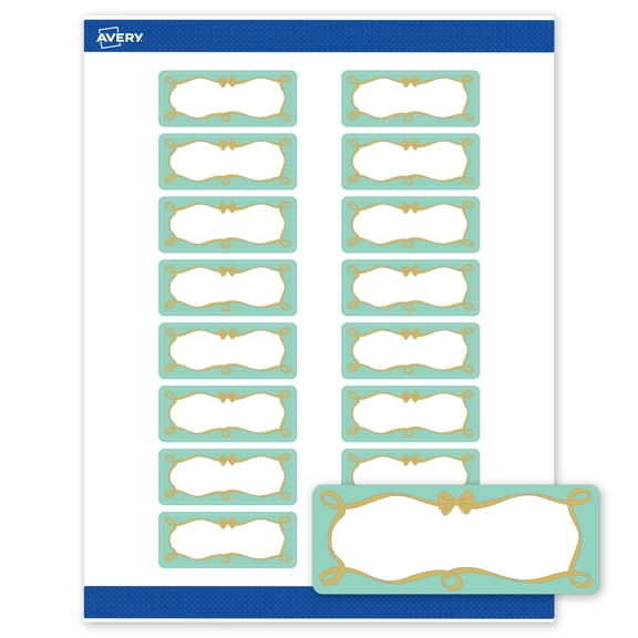 Avery Matte 1" x 2-5/8" Labels, Mint Border, Gold Bow, 160ct