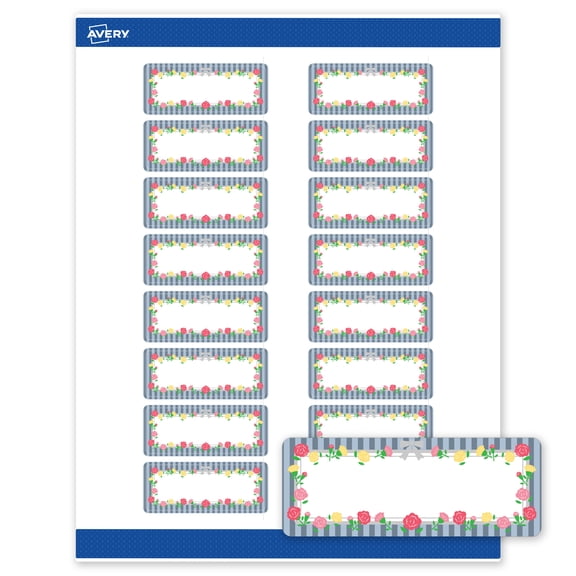 Avery Matte 1" x 2-5/8" Labels, Silver Ribbon w/Roses, 320ct