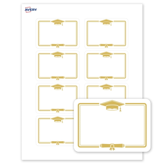 Avery Matte 2-1/3" x 3-3/8" Name Badges, Gold Graduation Cap, 160ct