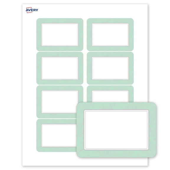 Avery Matte 2-1/3" x 3-3/8" Name Badges, Silver & Mint Frame, 80ct