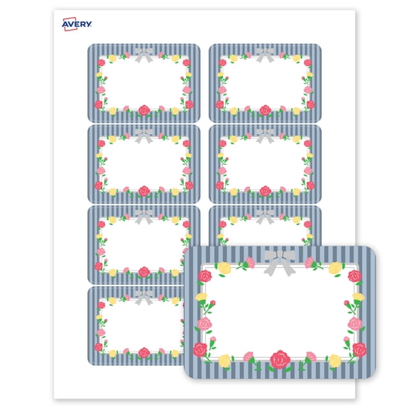Avery Matte 2-1/3" x 3-3/8" Name Badges, Silver Ribbon w/Roses, 160ct