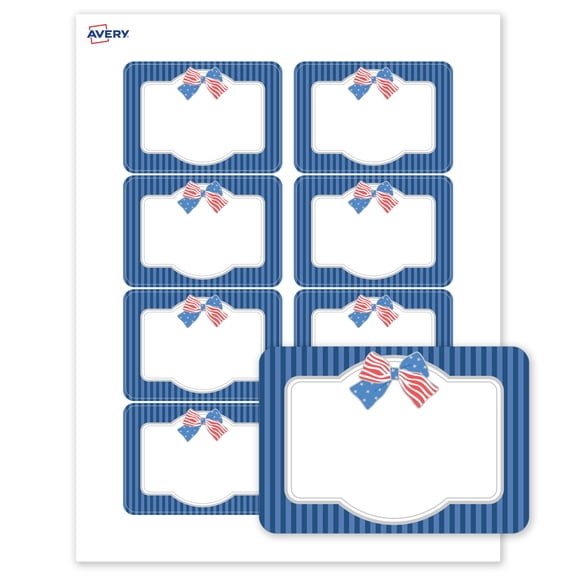 Avery Matte 2-1/3" x 3-3/8" Name Tags, Patriotic Silver Stripes, 160