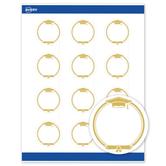 Avery Matte 2" Diameter Labels, Gold Graduation Cap, 240ct