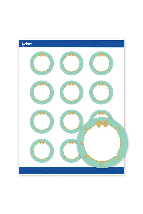 Matte 2" Diameter Labels, Mint Border, Gold Bow, 240ct