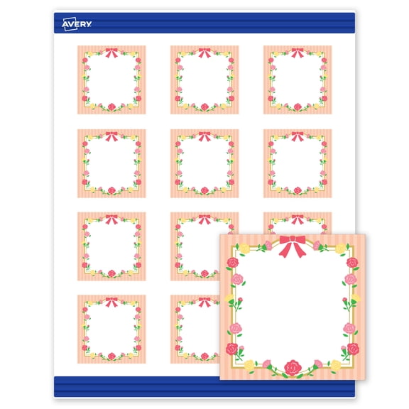 Avery Matte 2" x 2" Cards, Gold Frame w/Roses, 240ct