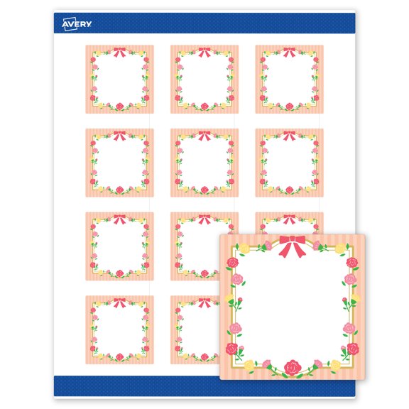 Avery Matte 2" x 2" Labels, Gold Frame w/Roses, 120ct