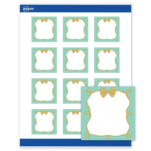Avery Matte 2" x 2" Labels, Mint Border, Gold Bow, 240ct