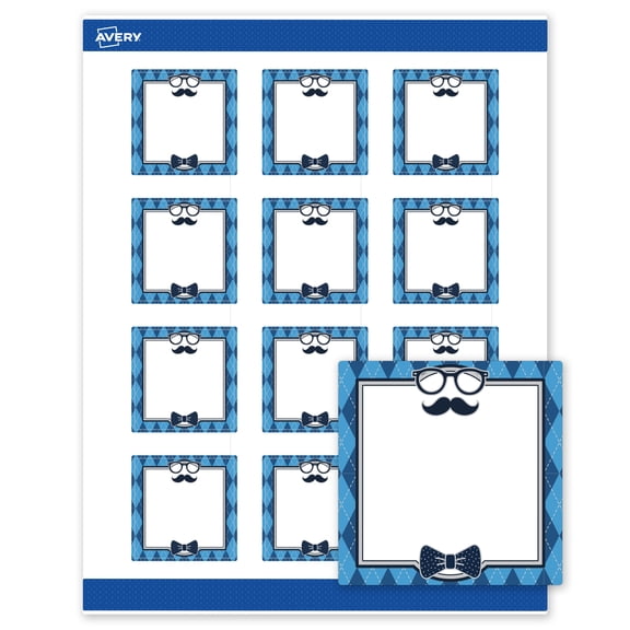 Avery Matte 2" x 2" Labels, Silver & Blue Diamond, 240ct