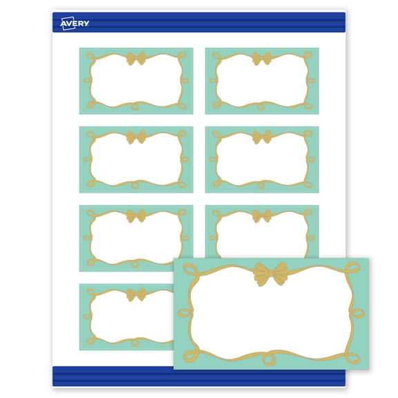 Avery Matte 2" x 3.5" Business Cards, Mint Border, Gold Bow, 80ct