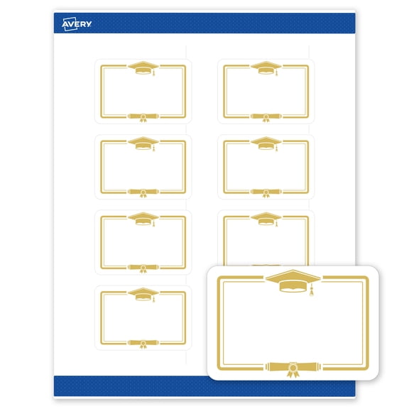 Avery Matte 2" x 3" Labels, Gold Graduation Cap, 80ct