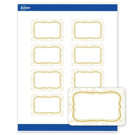 Avery Matte 2" x 3" Labels, Metallic Gold Flourish, 80ct