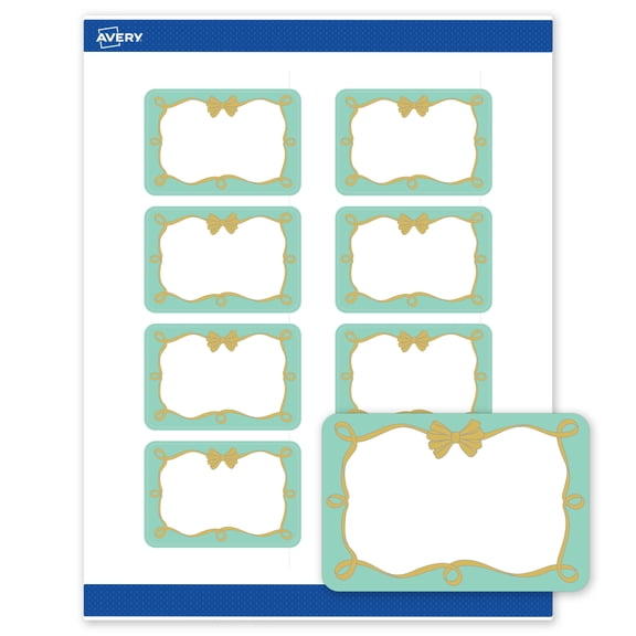 Avery Matte 2" x 3" Labels, Mint Border, Gold Bow, 80ct