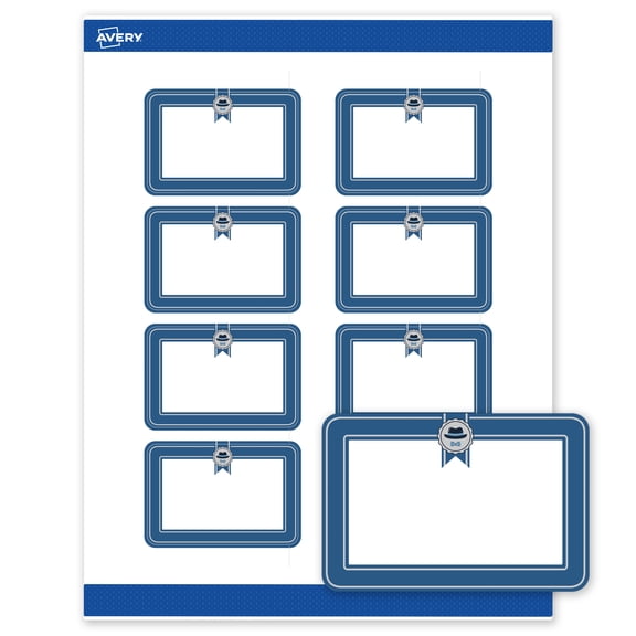 Avery Matte 2" x 3" Labels, Navy & Silver Hat & Bow, 160ct
